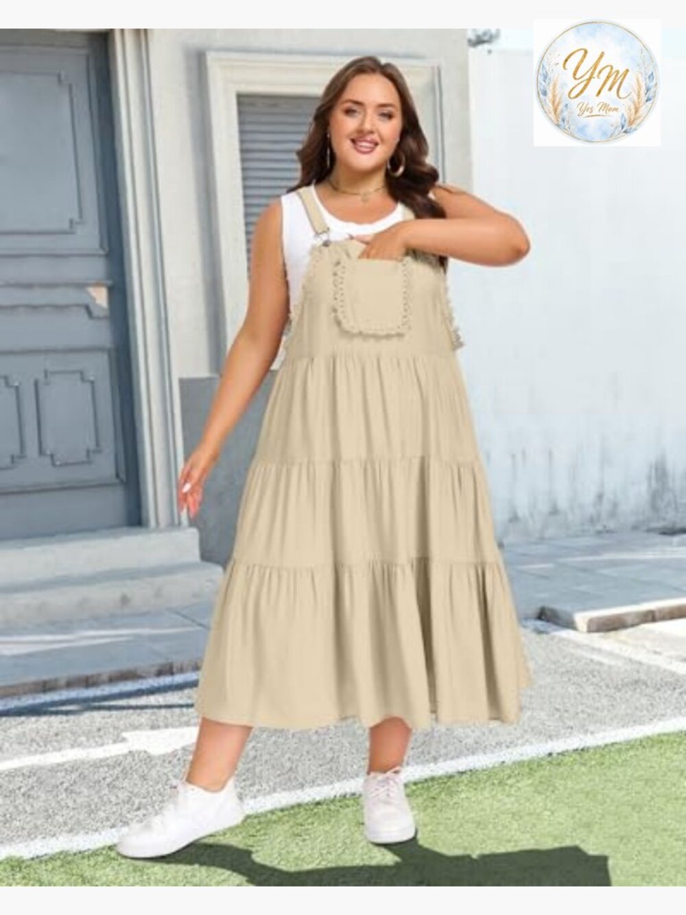 Plus Size Overall Dress with Pockets Adjustable Straps Maxi Jumper - Picture 2 of 7